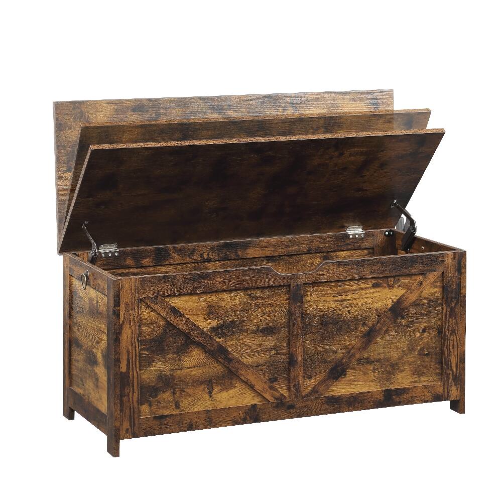 Alt View 3. Ropilly - Ropilly Rustic Brown Storage Bench Heavy Duty Toy Box Organizer Wood Entryway Blanket Chest with Safety Hinges - Rustic Brown.