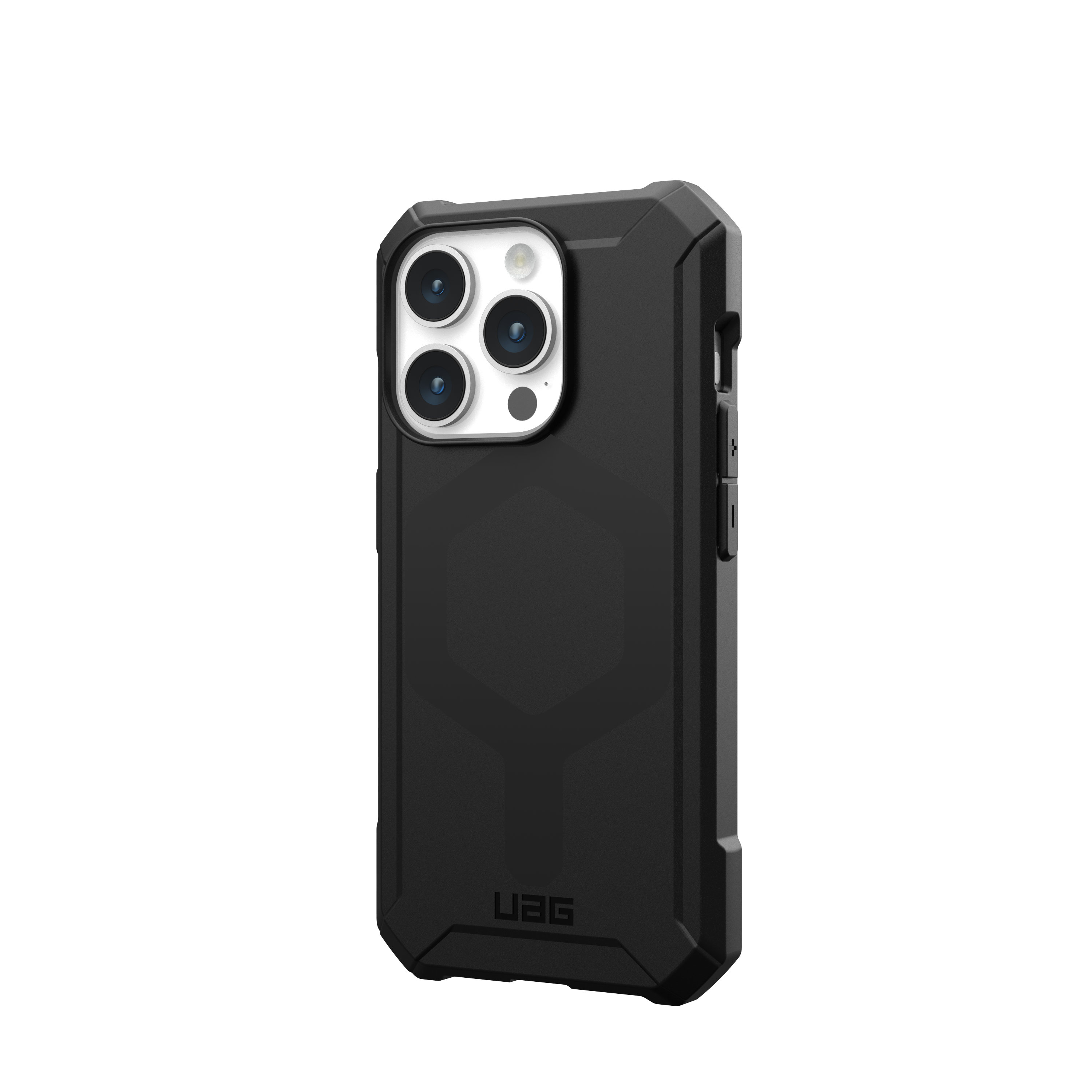 Angle. UAG - Essential Armor Series Case with Magsafe for Apple iPhone 15 Pro - Black.
