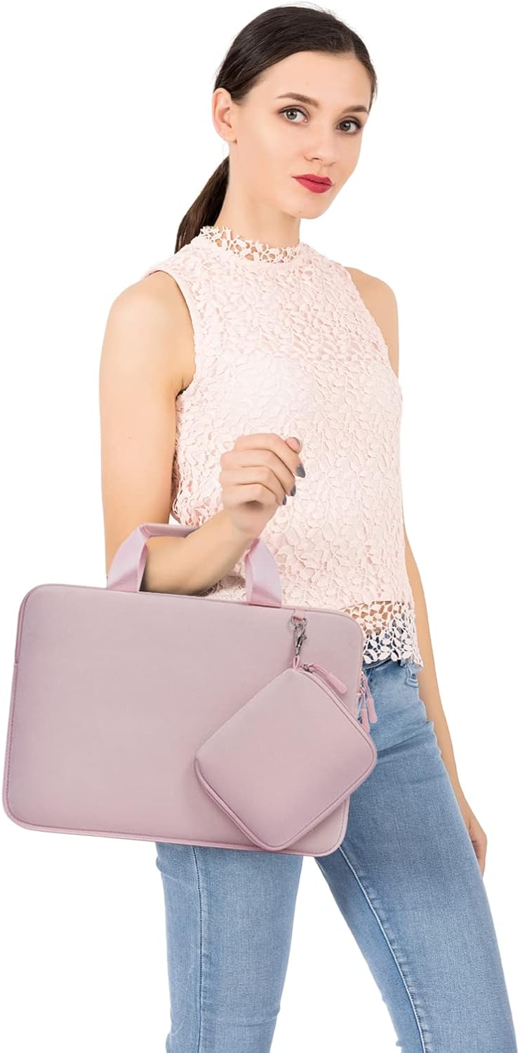 Alt View 2. mosiso - Neoprene Laptop Sleeve 13-13.3 inch, Computer Carrying Case with Handle & Pouch for MacBook Air Pro 13 14 HP Dell ASUS - Pink.