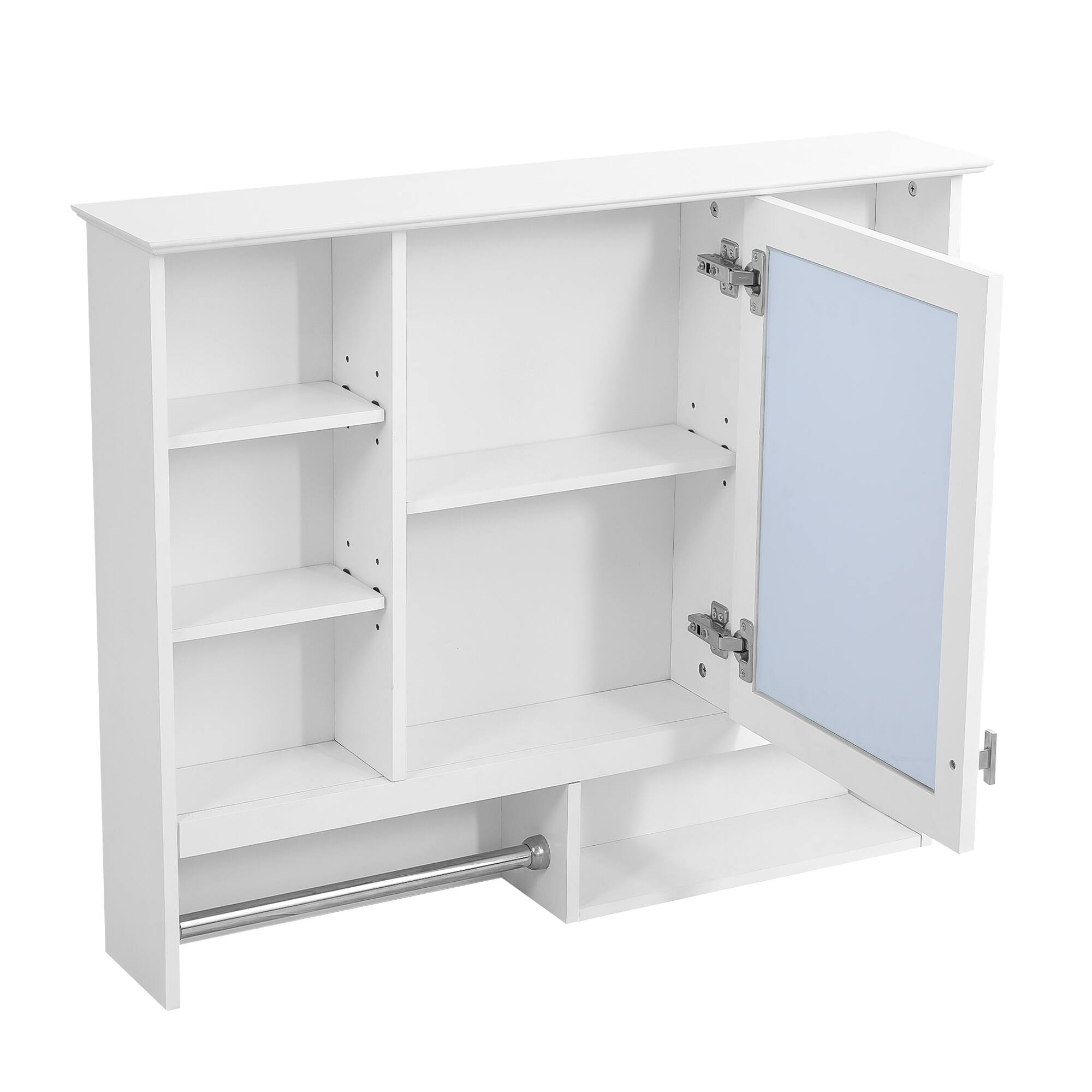Alt View 1. Whisen - 35" Wall-Mount 2-in-1 Mirror Cabinet with Adjustable Shelves, Soft-Closing Hinges, Open Shelves - White.