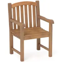 Costway 1 PCS Teak Wood Patio Dining Chair Outdoor Armchair with Slatted Seat & Solid Legs - Natural - Front_Zoom