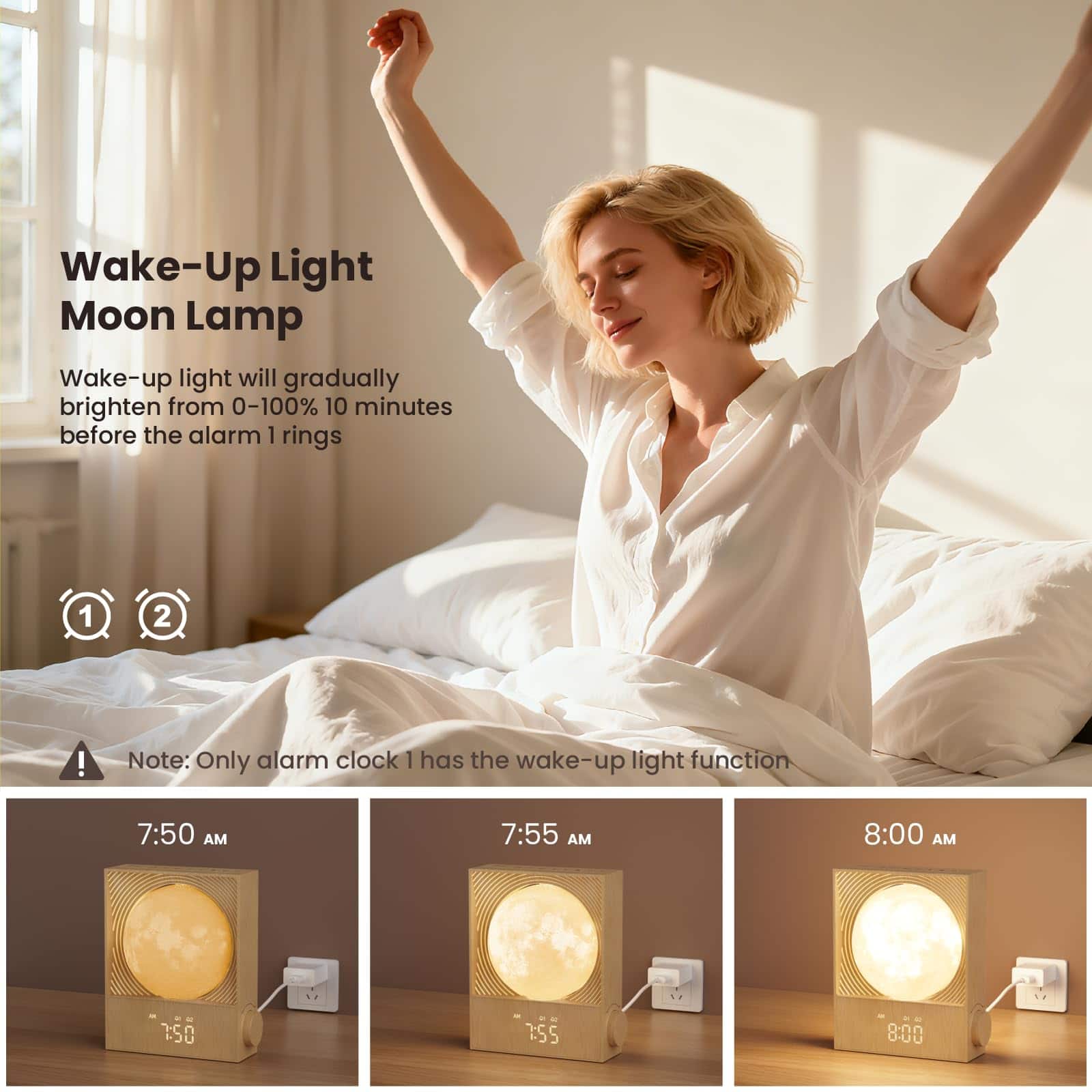 Dazzed Corner Sunrise Alarm Clock with Rotatable Moon Light, Dual