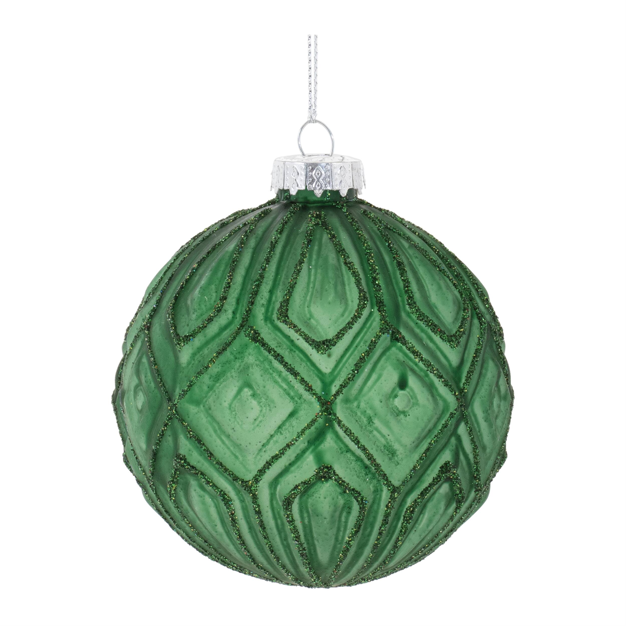 Back. BreeBe - Glitter Frosted Glass Ball Ornament (Set of 12) - Green.