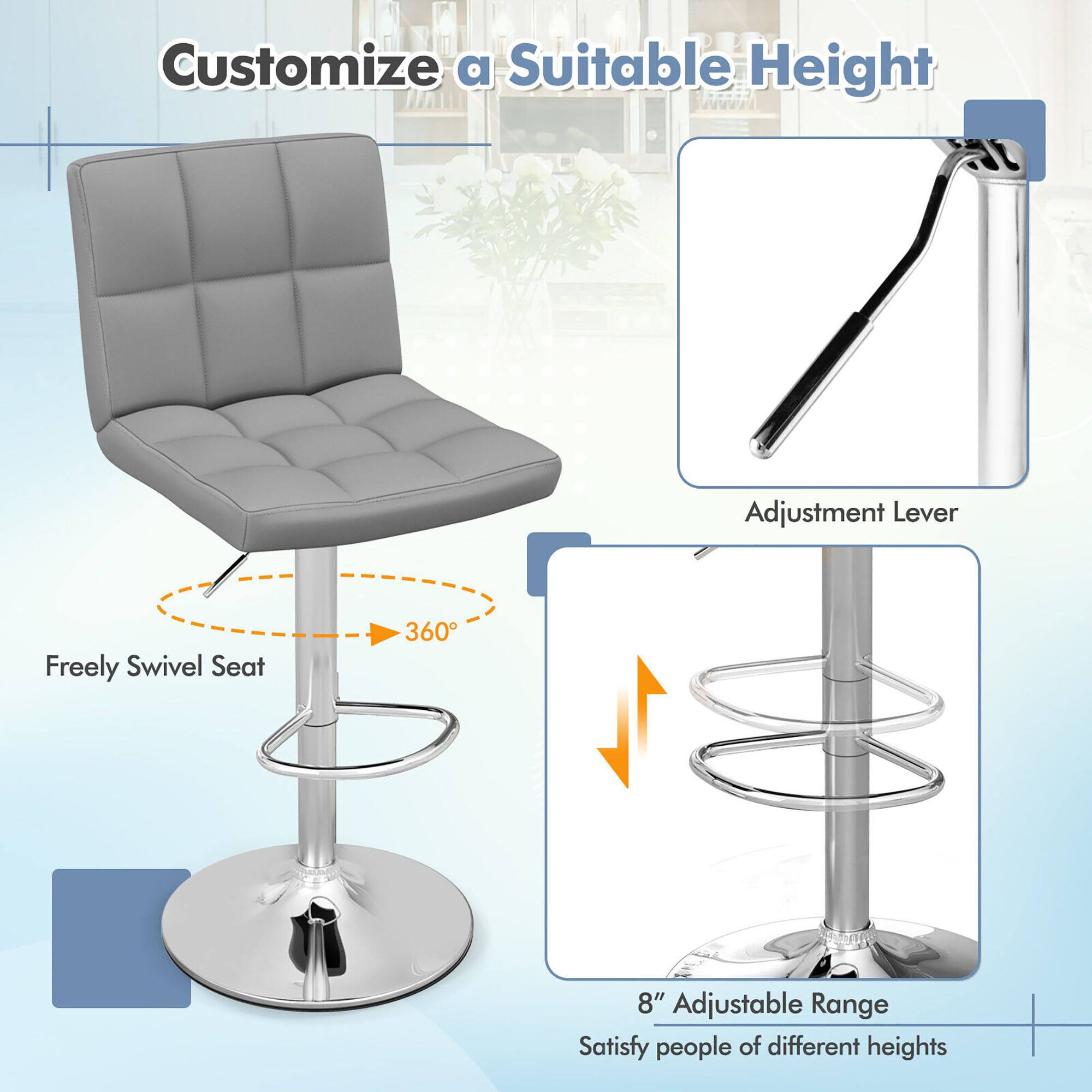 Customize a Suitable Height, Adjustment Lever, Freely Swivel Seat, 360°, 8" Adjustable Range, Satisfy people of different heights