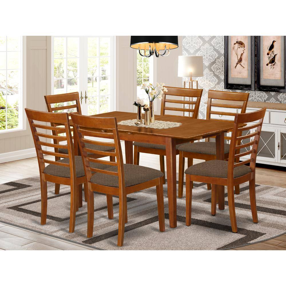 Back. East West Furniture - PSML7-SBR-C 7 Pc Table and chair set - Table and 6 Kitchen Dining Chairs - Saddle Brown.