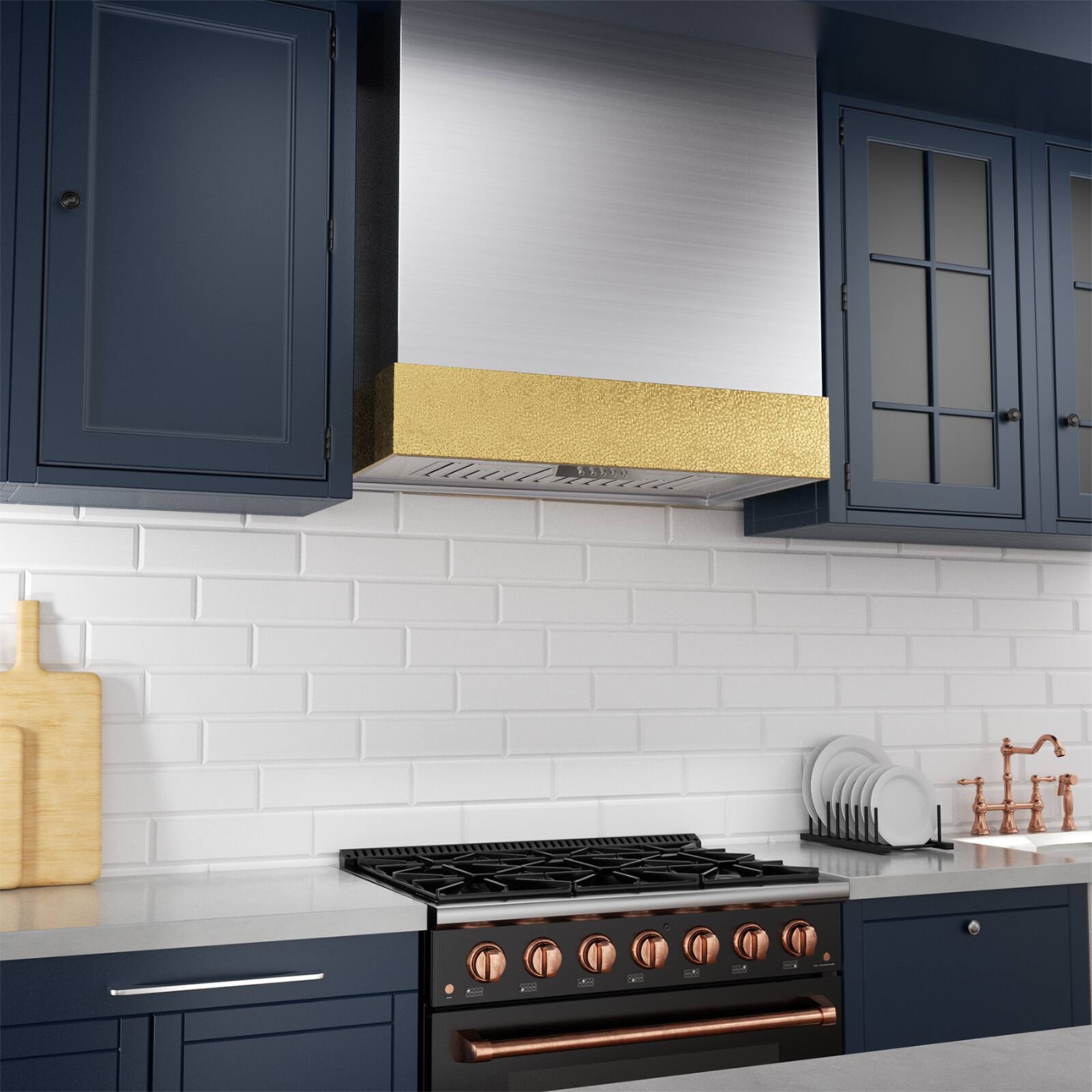 Alt View 5. Akicon - Akicon 30 in. 600 CFM Ducted Wall Mount Range Hood with LED Lights and Charcoal Filter, in Stainless Steel with Gold - Stainless steel with Gold.