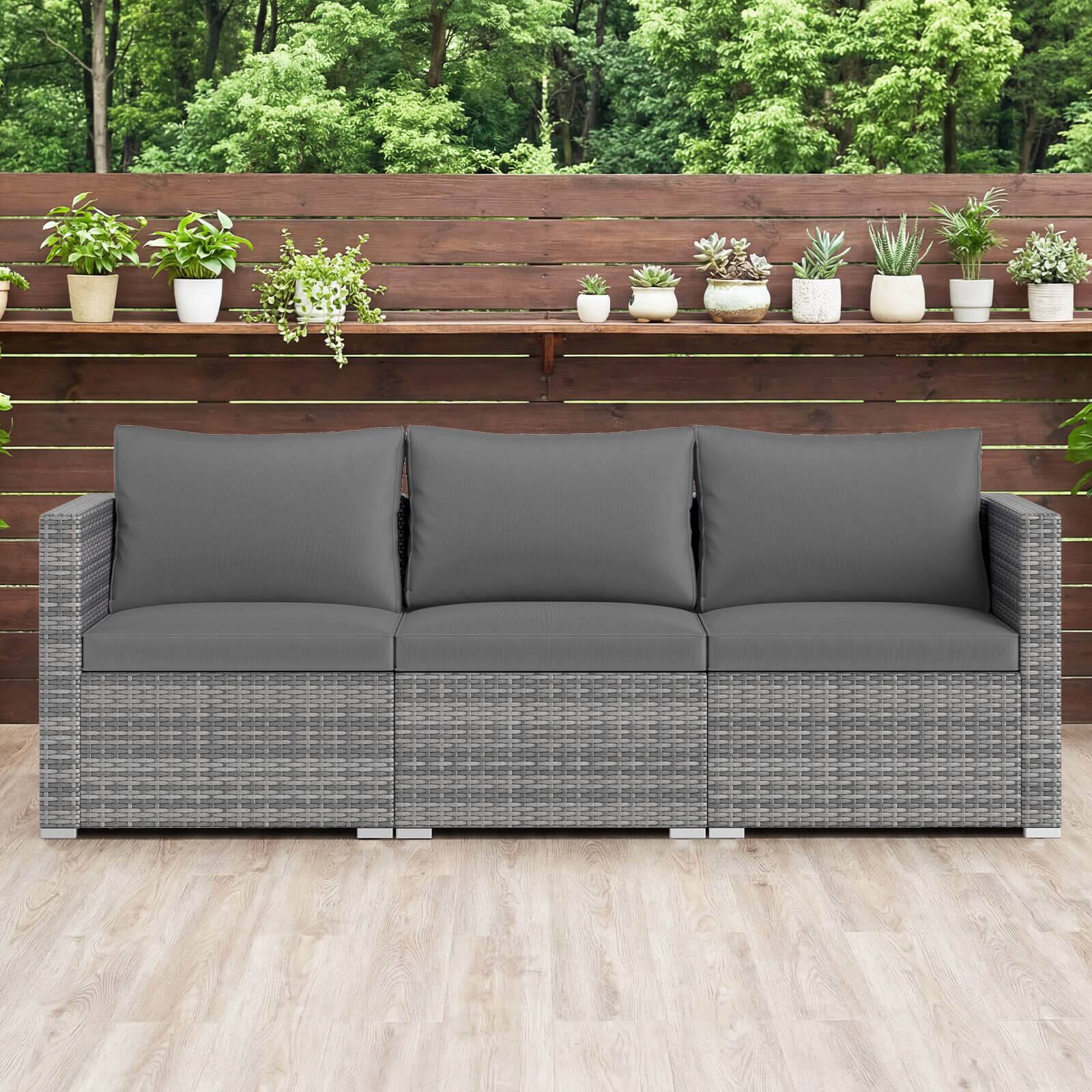 Alt View 1. Costway - Costway 3PCS Patio Sectional Sofa Set, PE Rattan Modular Couch Furniture Set with Cushions - Gray + Mix Gray.