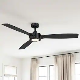 Parrot Uncle - 60" Modern 3-Blade Ceiling Fan with Dimmable LED Light and Remote - Black