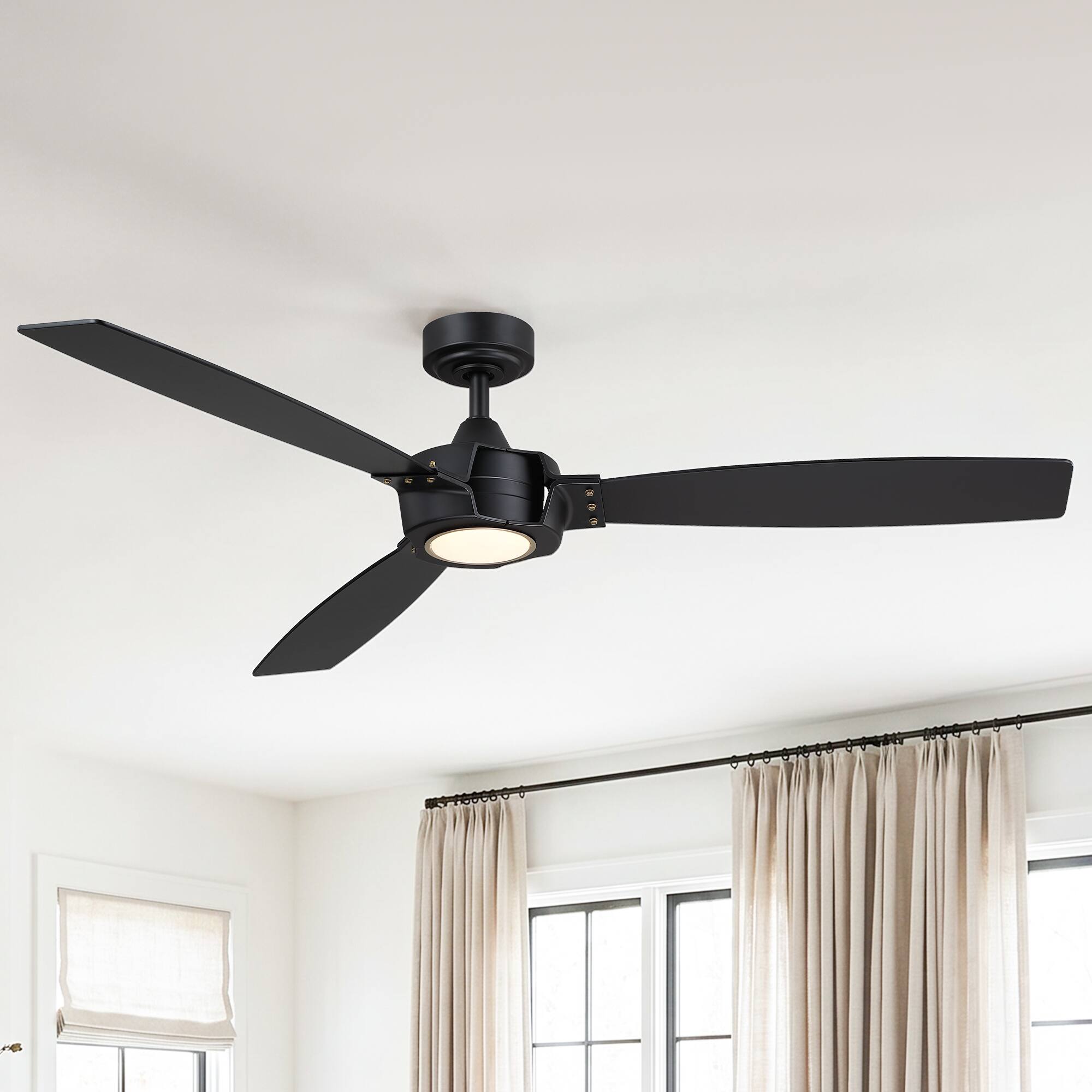 Front. Parrot Uncle - 60" Modern 3-Blade Ceiling Fan with Dimmable LED Light and Remote - BLACK.