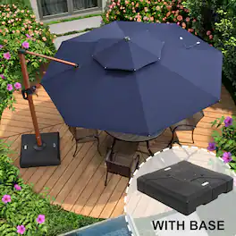 PURPLE LEAF - 11 ft. Patio Octagon Outdoor Large Cantilever Umbrella Windproof Offset Heavy Duty Sun Umbrella with Base for Garden - Navy Blue