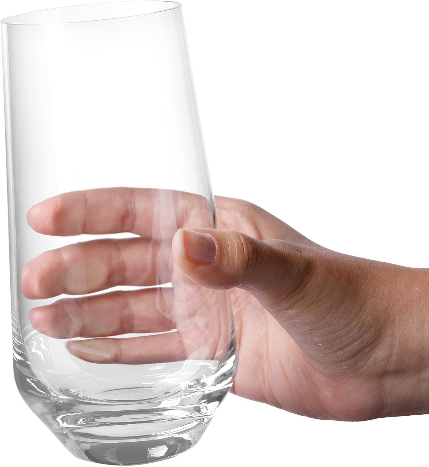 Alt View 2. Larder & Vine - Set of 4 Tall 16.5 oz Classic Drinking Glasses, Handmade in Poland from Lead-Free Crystal - Clear.