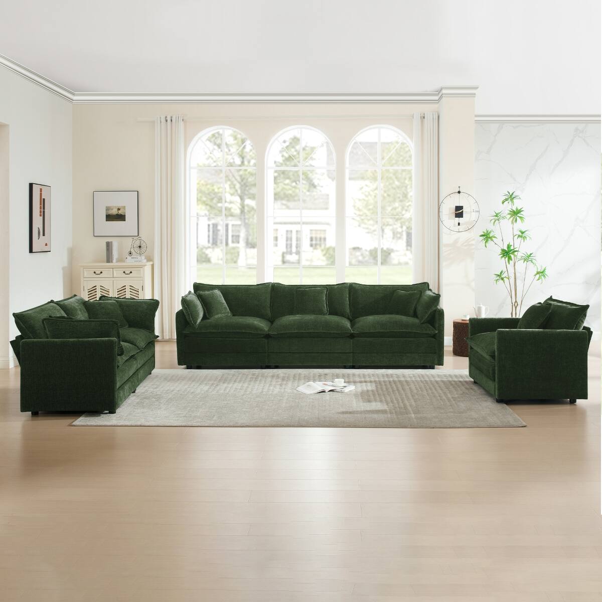Angle. Ropilly - Ropilly Green Chenille Sectional Sofa 3 Piece Sofa Set with Extra Deep Seat for Living Room - Green.