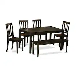 East West Furniture - 6 PC Dining Table with bench set-Dining Table and 4 Kitchen Chairs and Bench - Cappuccino