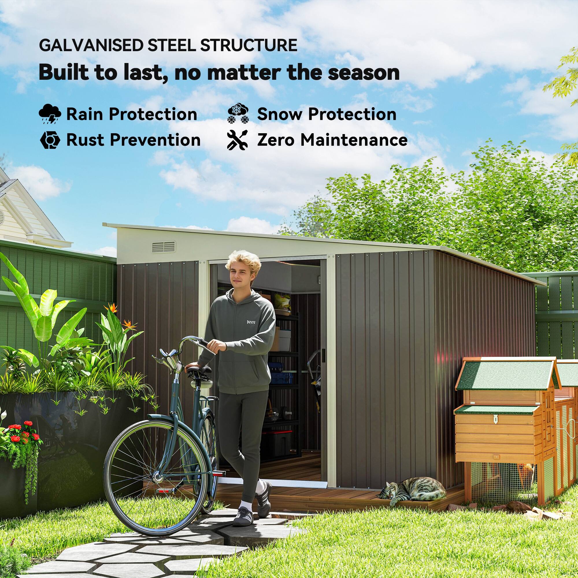 Galvanised Steel Structure Built to last, no matter the season. Rain Protection Snow Protection Rust Prevention Zero Maintenance.