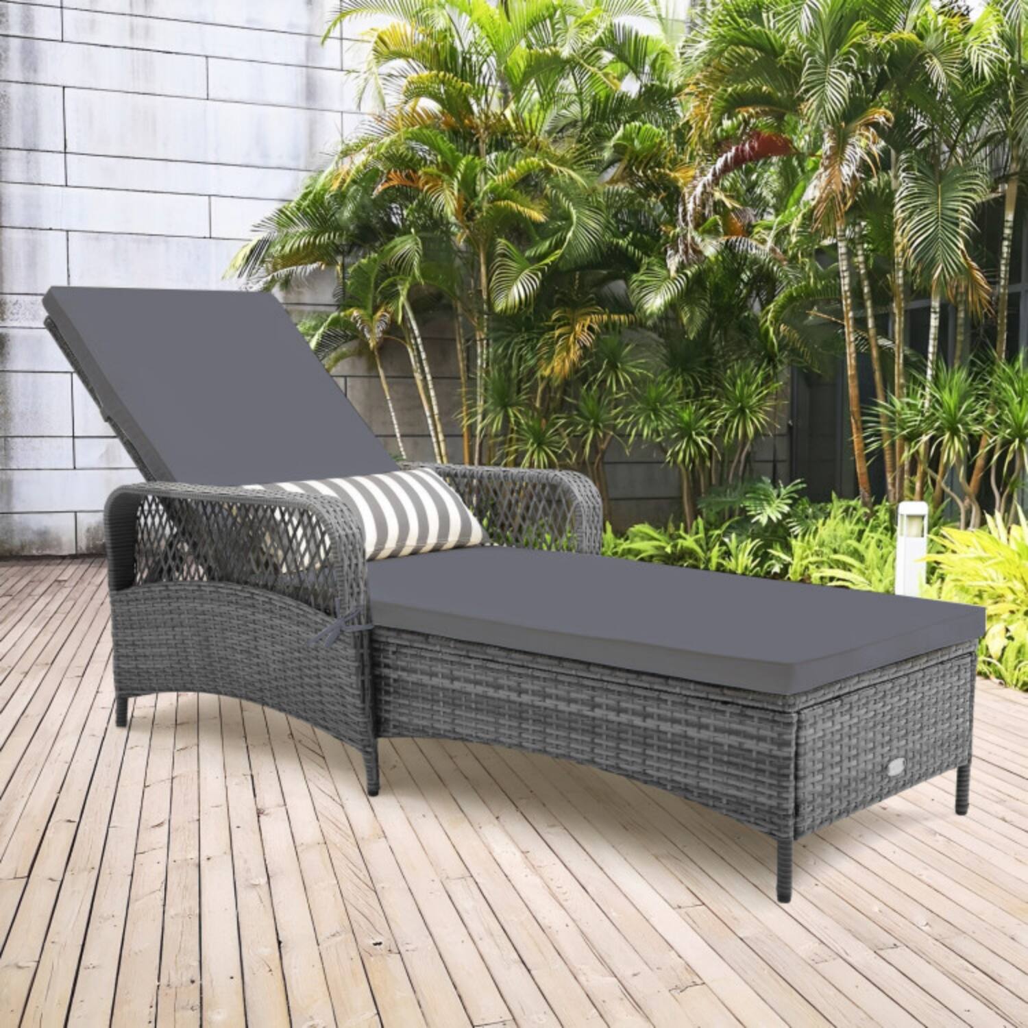 Front. Mondawe - 79" Outdoor Chaise Lounge Chair w 6-Level Backrest & Waist Pillow 400 lbs PE Rattan - Gray.