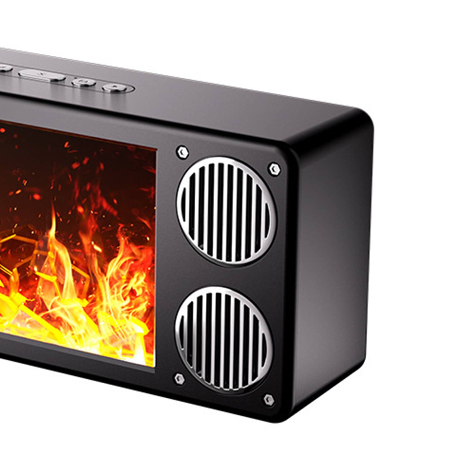Left. Priority Products - Portable Bluetooth Speaker with FM Radio, Fireplace Lighting Effects, L-45 - Black.