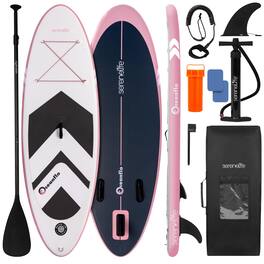 SereneLife - 7'9" Kids Inflatable Stand Up Paddle Board - SUP for Youth w/Single-Action Pump, Adjustable Paddle & Backpack - Black