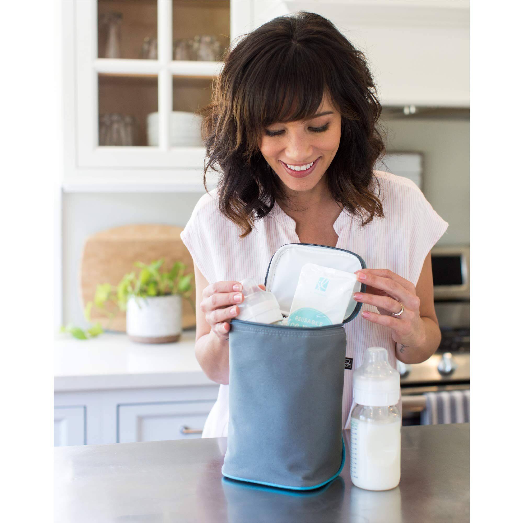 Angle. J.L. Childress - J.L. Childress Tall Two cool Breastmilk Cooler, Baby Bottle & Food Bag. - Grey / Teal.