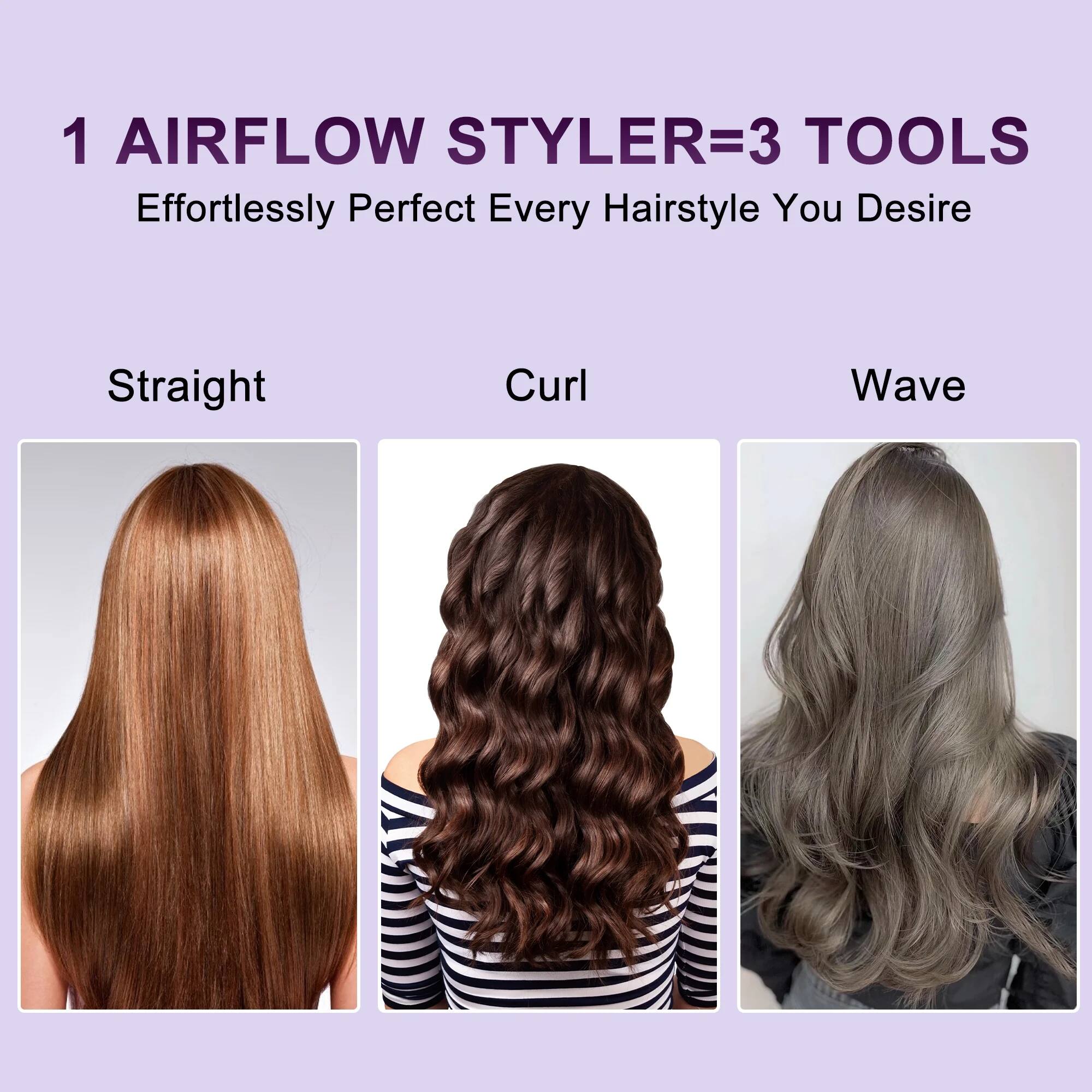 1 AIRFLOW STYLER=3 TOOLS  
Effortlessly Perfect Every Hairstyle You Desire  

Straight  
Curl  
Wave