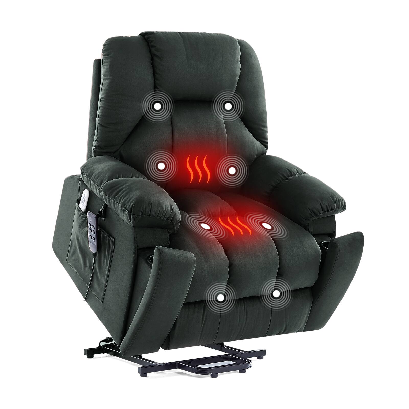 Angle. Bestier - 40-inch Elderly Recliner with 8-Point Massage, Lumbar Heating & Lift Assist, 400lbs Capacity, Dual Motors - Grayish Green.