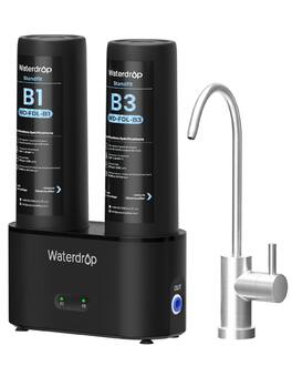 Waterdrop - DLB Under Sink Water Filter, Reduces Chloramine, Chlorine, Bad Taste/Odor - Black