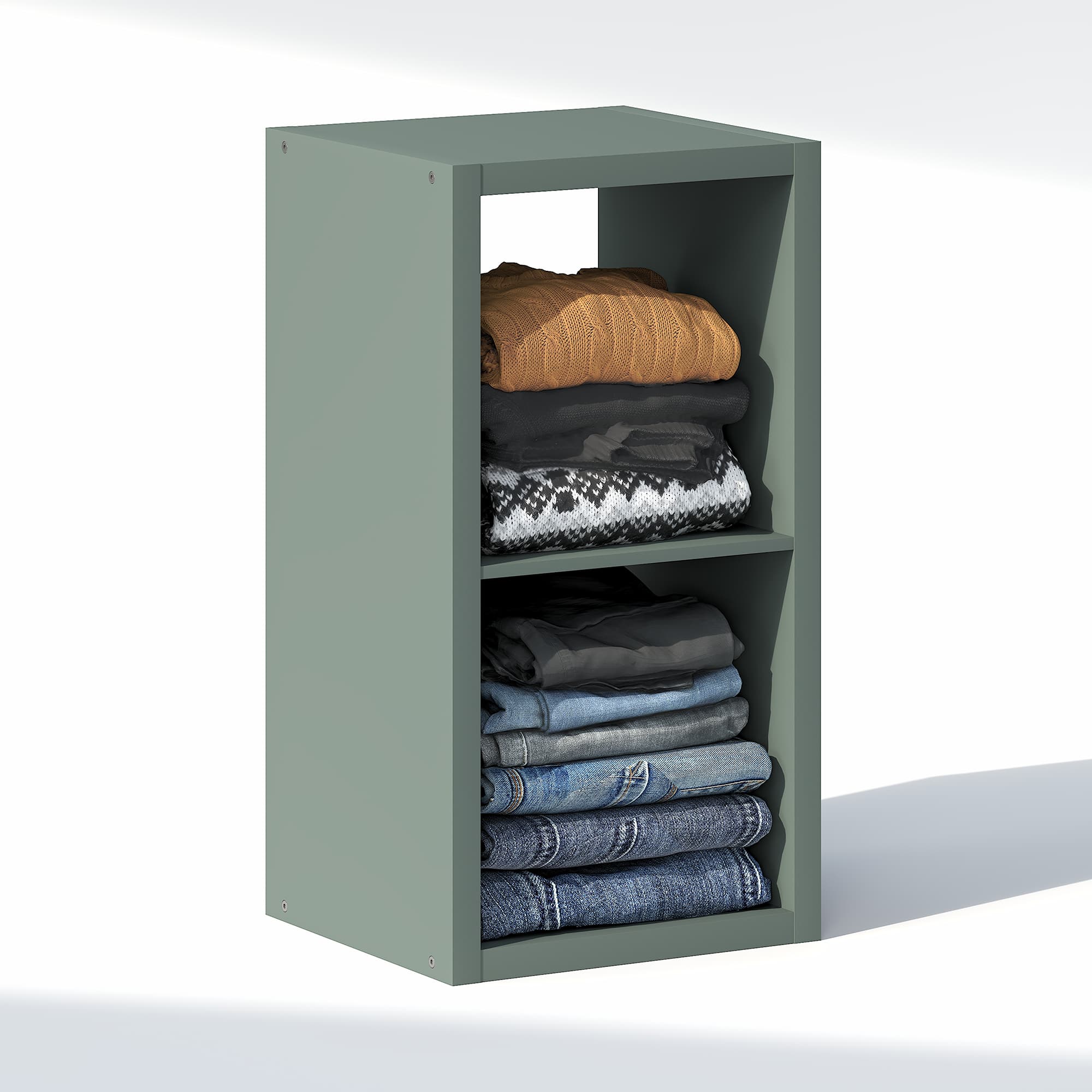 Furinno - CUBIC Closet Organizers, 2-Cube Open Closet Organizer, Extra Thick Frame, for Wardrobe, Bedroom, Living Room - Sage Green