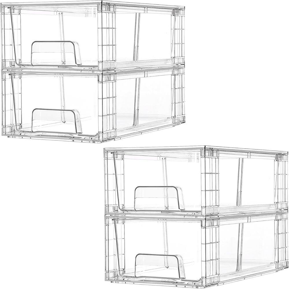 Front. RTMB - Stackable Storage Drawers in a 4-piece Set, Clear Acrylic Drawer Organizers - color: clear Size: 4Pack 4.4"H-with Dividers.