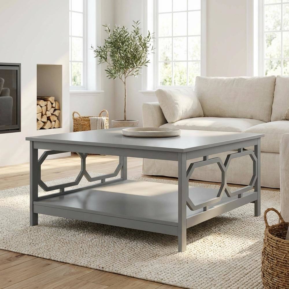 Back. FurniFact - Gray MDF Coffee Table with Square Top and Sturdy Frame for Living Room - Gray.