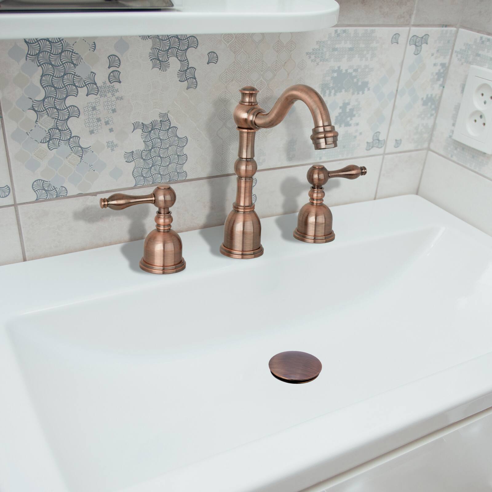 Alt View 4. Akicon - Akicon Push Button Bathroom Sink Drain Stopper Without Overflow in Antique Copper - Antique Copper.