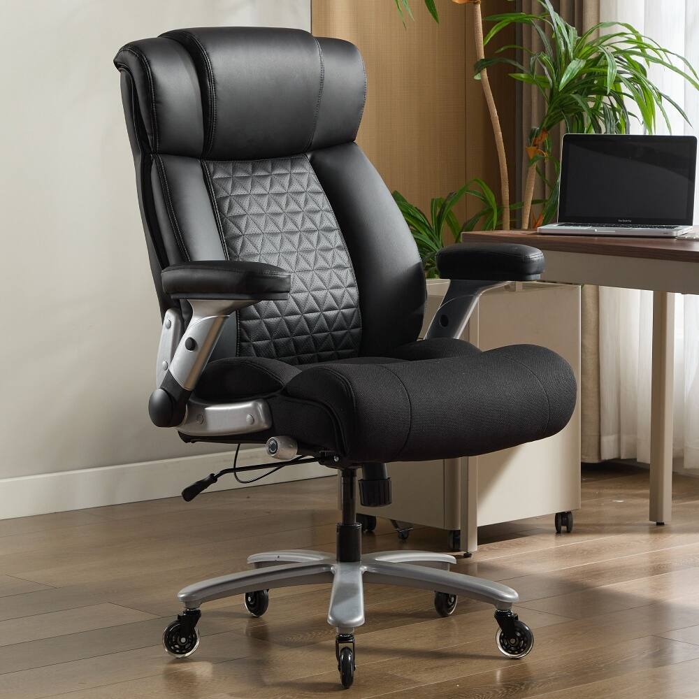 Front. Loheer - Loheer Big and Tall Office Chair 500lbs Heavy Duty Ergonomic Desk Chair with Lumbar Support Flip-Up Arms - Black.