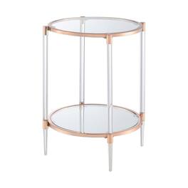 FurniFact - End Table with 2 Glass Tiers, Acrylic Legs, Contemporary Style - Rose Gold