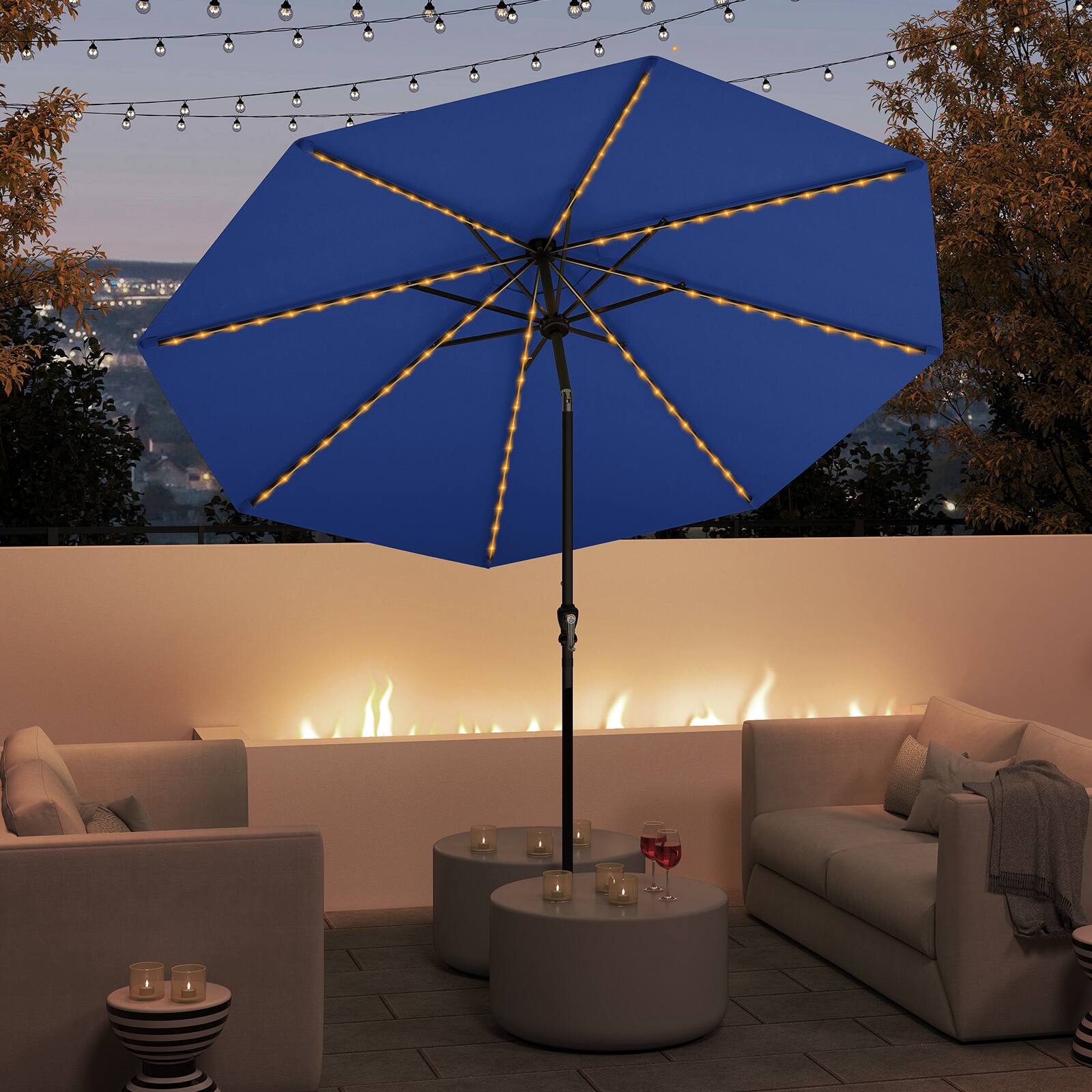 Alt View 1. Gymax - Gymax 10 FT Solar Patio Umbrella w/96 Multi-colored LED Lights & 9 Modes Vented Top Navy - Navy.