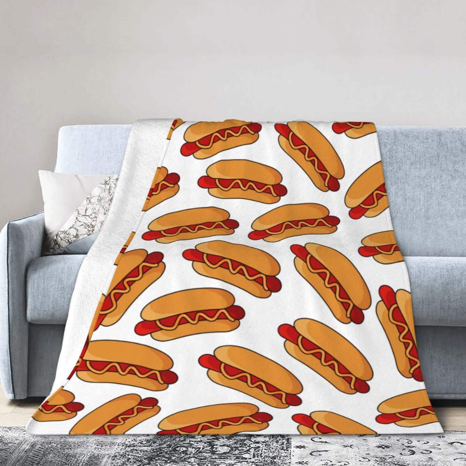 Fabibe - Hot Dog Food Throw Blanket Super Soft Warm Bed Blankets For Couch Bedroom Sofa Office Car All Season Cozy Flannel - Hot Dog Food 60"x50" Medium for Teens