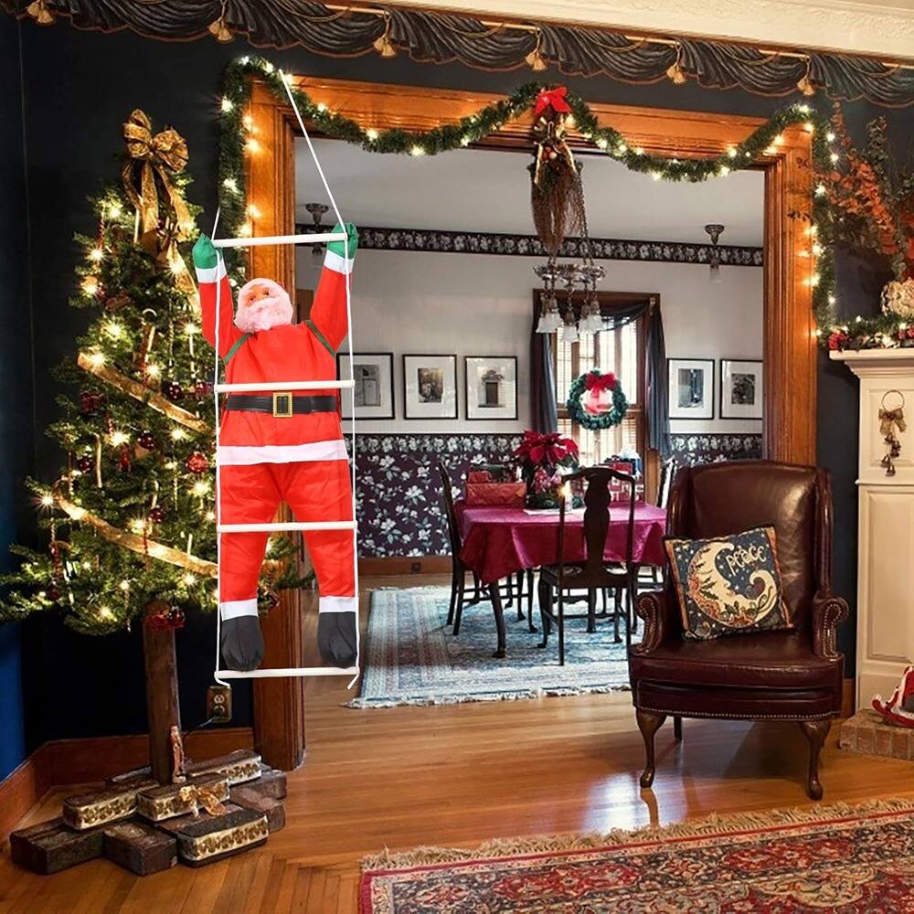 Alt View 1. MOSZAR LLC - Inflatable Santa Claus Climbing Rope Ladder Hanging Decoration - red.