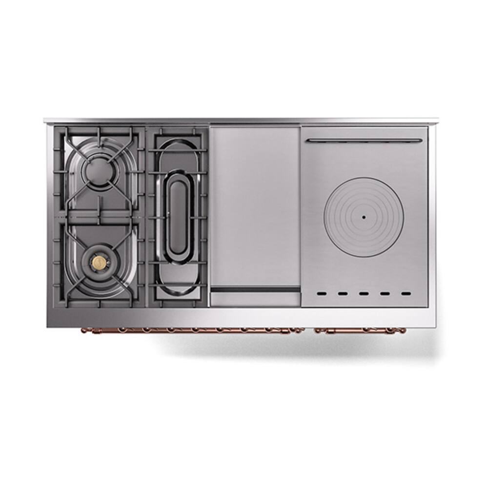 Alt View 9. ILVE - ILVE Nostalgie II Series 48 in. Dual Fuel Range with 5 Sealed Burners + Griddle (Natural Gas, Copper Trim) - White.