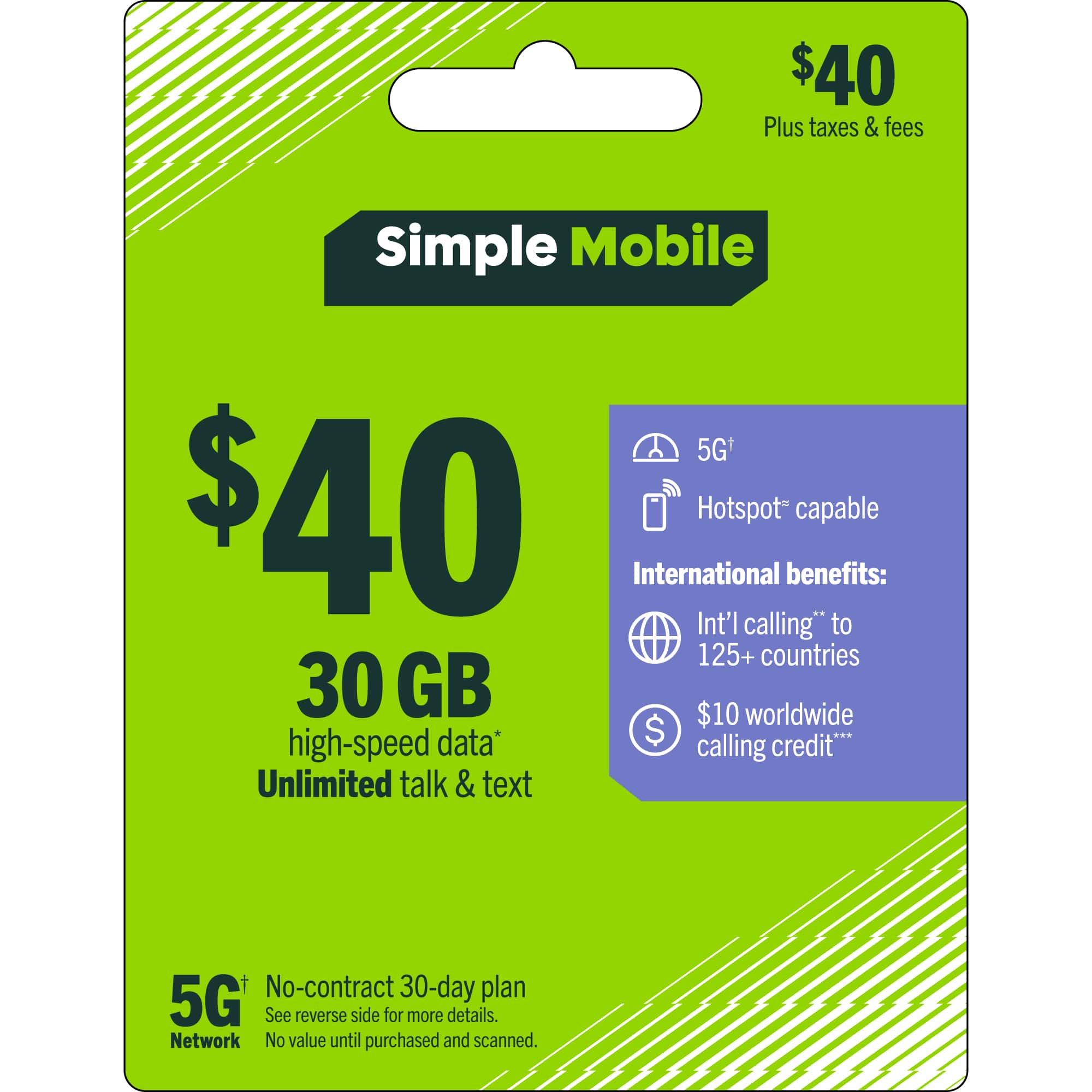 Simple Mobile - $40 Unlimited Talk & Text 30-Day Plan (Email Delivery) [Digital] - Front_Zoom