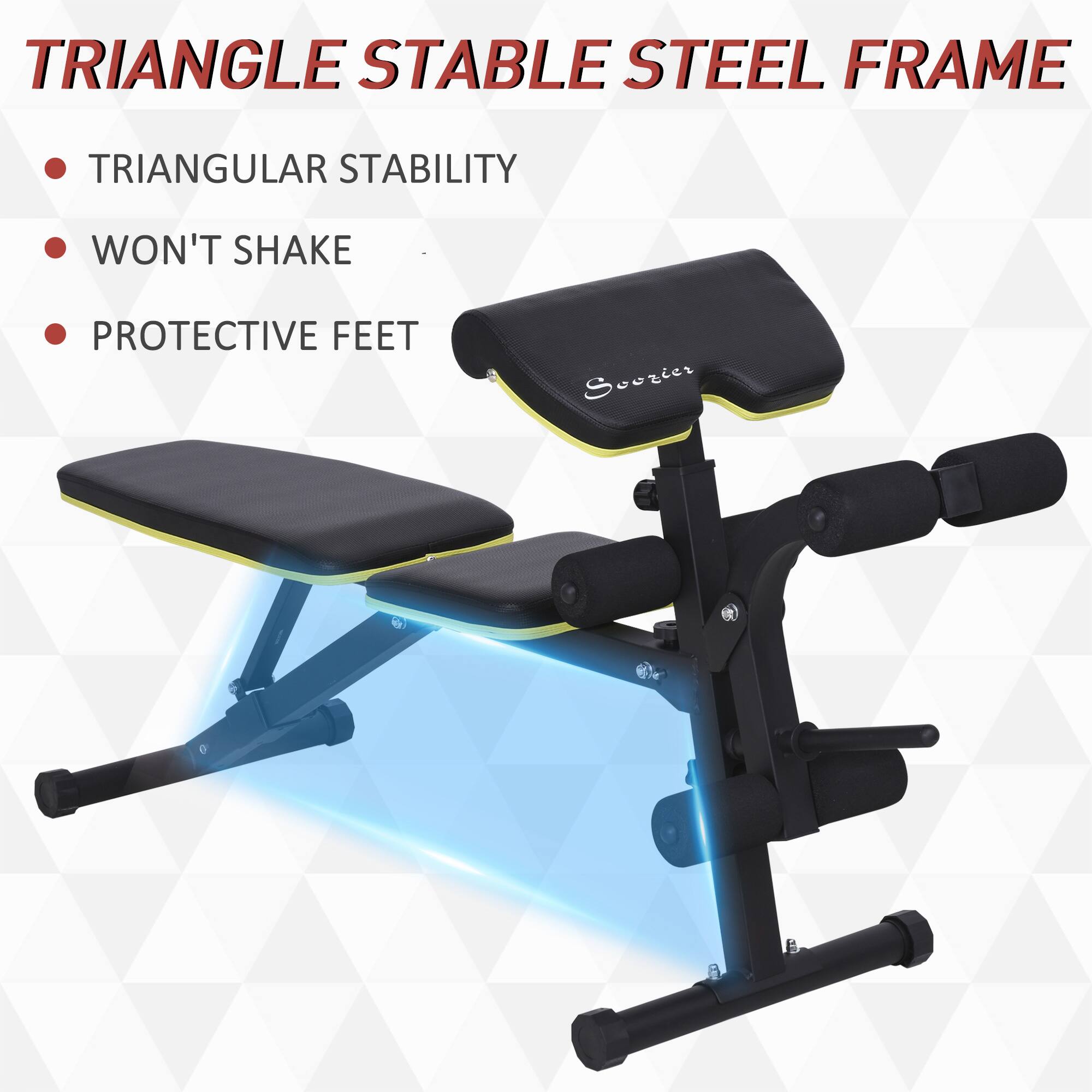 TRIANGLE STABLE STEEL FRAME

- TRIANGULAR STABILITY
- WON'T SHAKE
- PROTECTIVE FEET