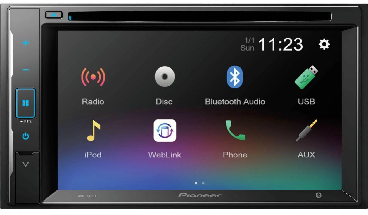 + 1/1 Sun 11:23 - Radio Disc Bluetooth Audio USB iPod WebLink Phone AUX AVH-241EX Pioneer