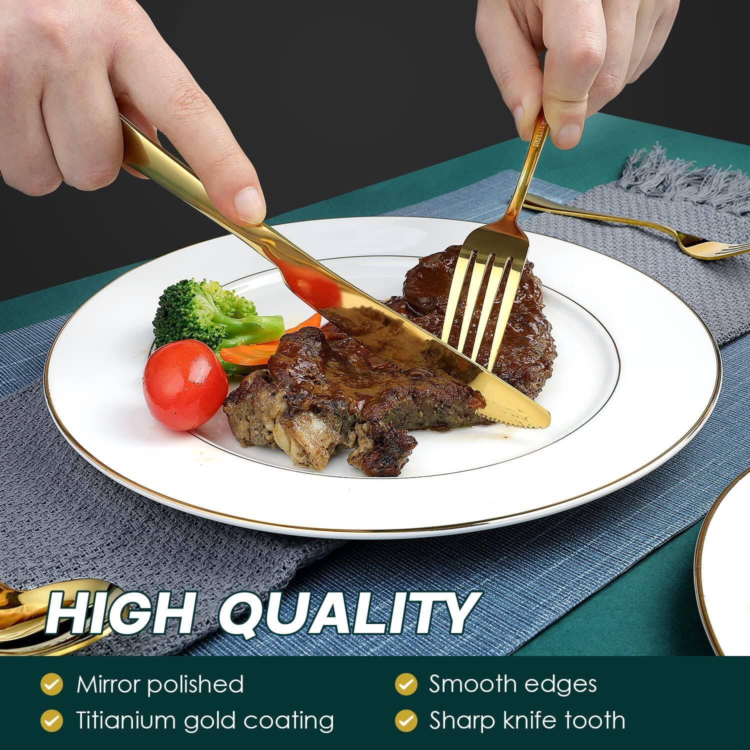HIGH QUALITY

- Mirror polished
- Titanium gold coating
- Smooth edges
- Sharp knife tooth