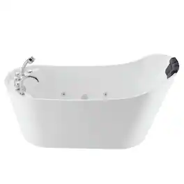 Empava - 67 in. x 29.5 in. Right Drain Freestanding Whirlpool Bathtub Hydrotherapy Jetted Soaking Bath Tub - Tub filler - White