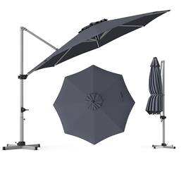 Costway - 11FT Cantilever Outdoor Umbrella, Large Offset Umbrella with 360-Degree Rotation - Gray