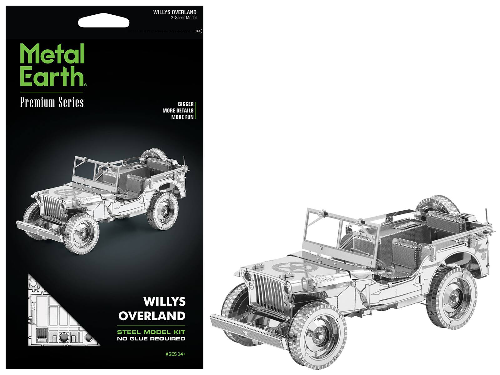 Model Kit Willys Overland Jeep (Challenging Difficulty) Steel Model by Metal Earth - Silver