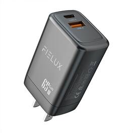 FIELUX - 65W GaN Quick Charging Wall Adapter - Dual Port USB A & USB C Connectors - Black