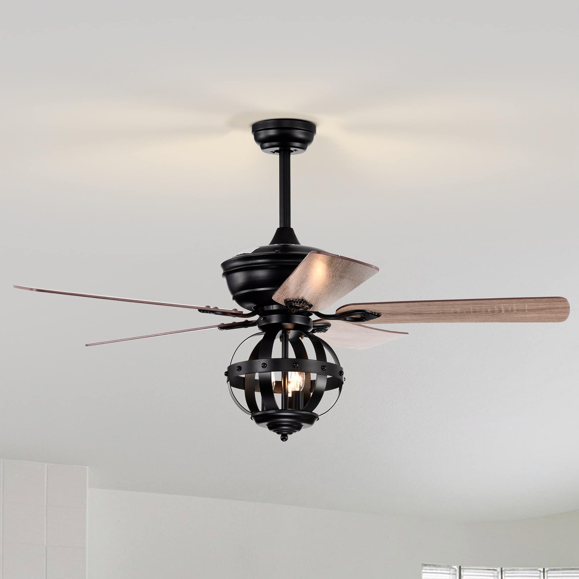 Front. Parrot Uncle - 52" Industrial Blacke Ceiling Fan with Remote Control - Black.