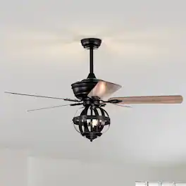 Parrot Uncle - 52" Industrial Blacke Ceiling Fan with Remote Control - Black