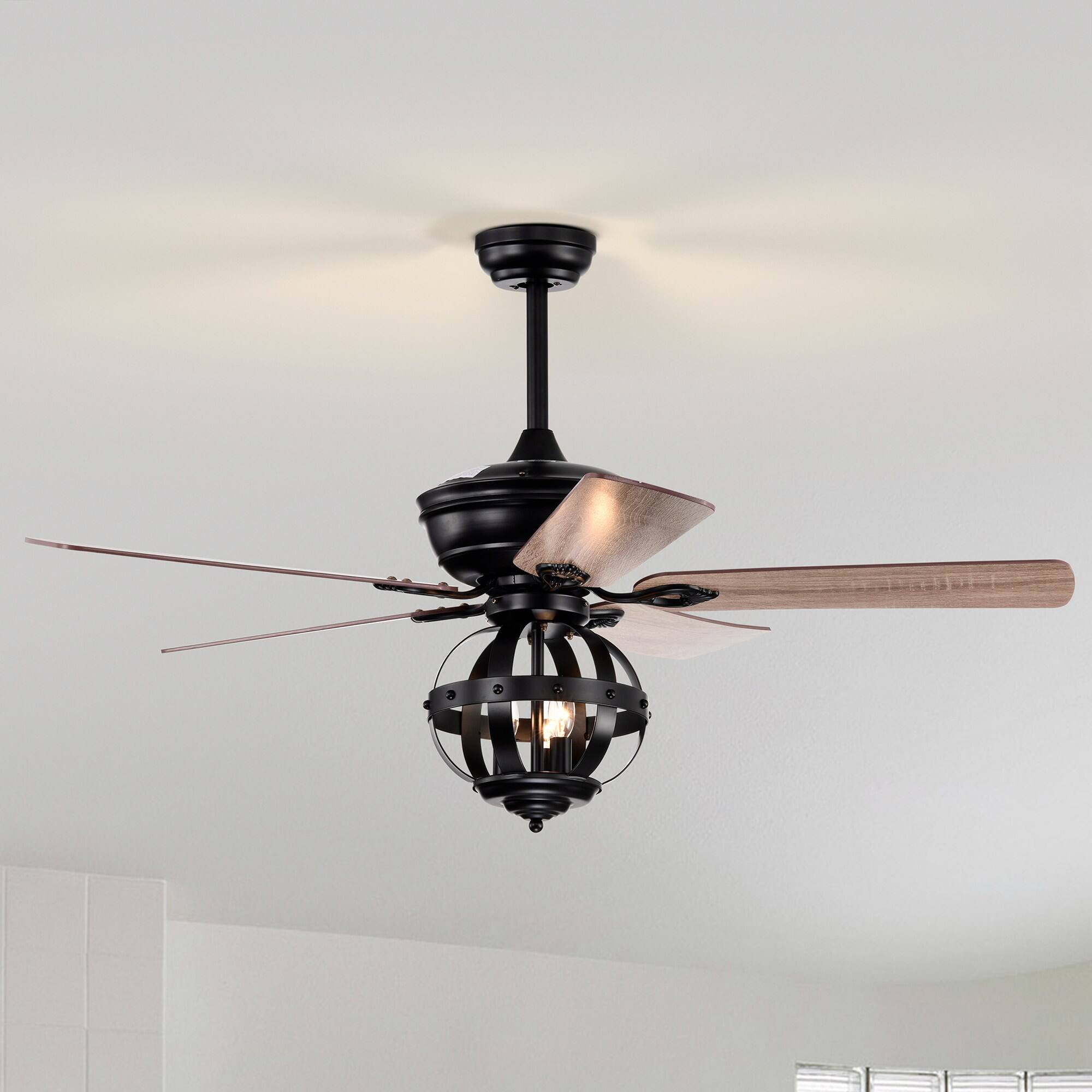 Front. Parrot Uncle - 52" Industrial Blacke Ceiling Fan with Remote Control - Black.