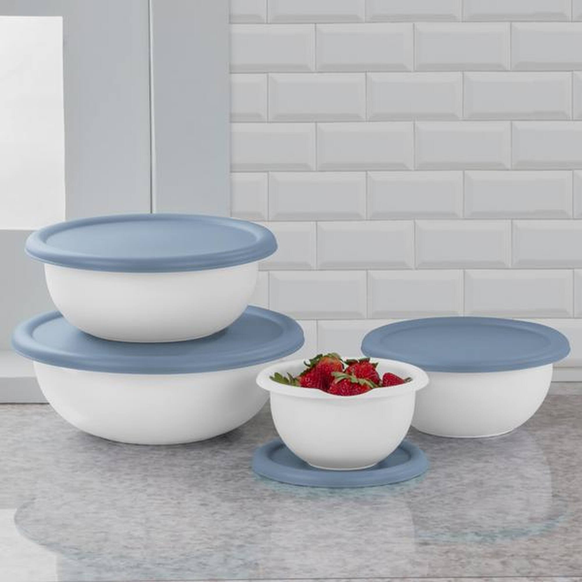 Sterilite - Nesting Mixing Covered Bowl Set with Lids, (Set of 6) - Washed blue - Thumbnail 5