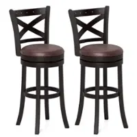 Costway - 29" Swivel Bar Stools Set of 2 Footrest & Rubber Wood Frame for Kitchen Island - Brown - Front_Zoom