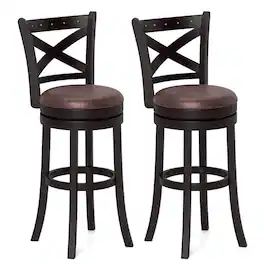 Costway - 29" Swivel Bar Stools Set of 2 Footrest & Rubber Wood Frame for Kitchen Island - Brown