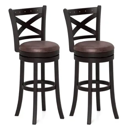 Front. Costway - 29" Swivel Bar Stools Set of 2 Footrest & Rubber Wood Frame for Kitchen Island - Brown.